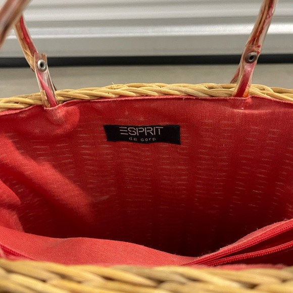 Vintage Esprit Mini Basket Women Small Red Tan Woven Bag Dual Handle Tote - Picture 5 of 6